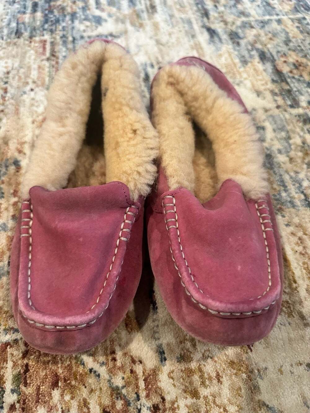 UGG Ansley Slippers Pink Suede Shearling Moccasins